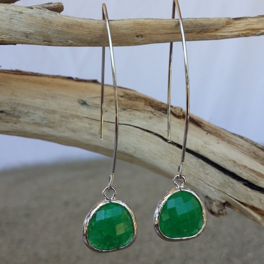 Sterling silver Drop Earring, Faceted Crack Glass